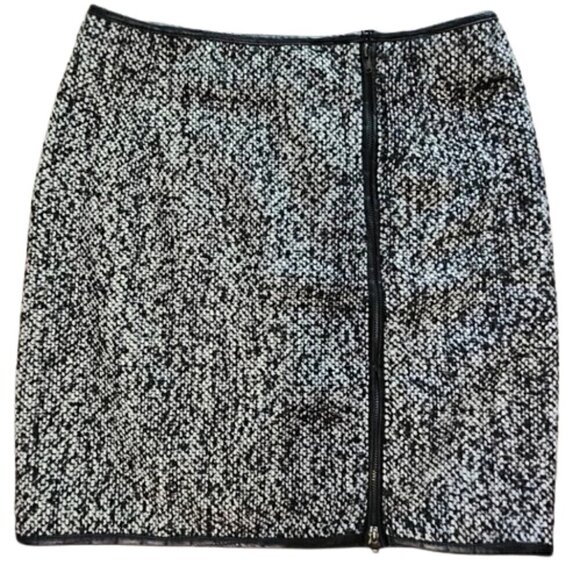 NWT MYSTREE Black white wool blend faux leather mini skirt - Picture 1 of 12